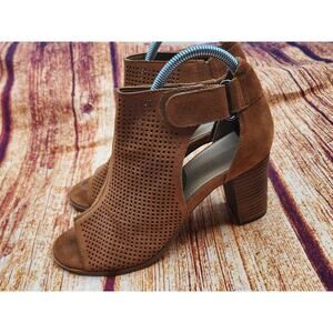 Marc Fisher Demika Bootie Heel Perforated Suede Open Toe Sandal Boot Size‎ 8.5